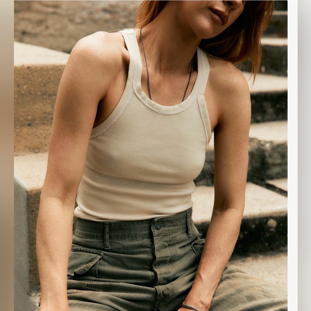 Imogene & Willie Vintage White Ribbed Racerback Tank Sz Small